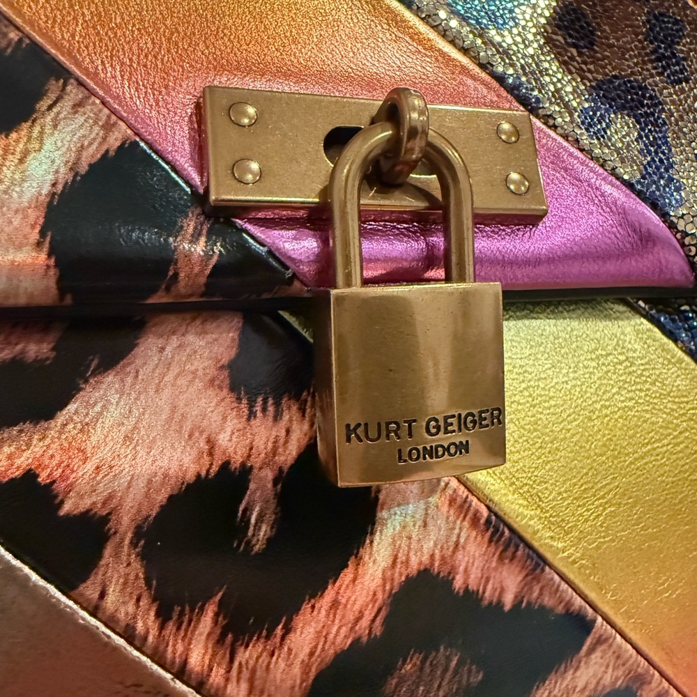 🔒💖 SOLD - Kurt Geiger Brixton Lock Leopard Patchwork Leather Convertible Bag - Picture 7 of 17